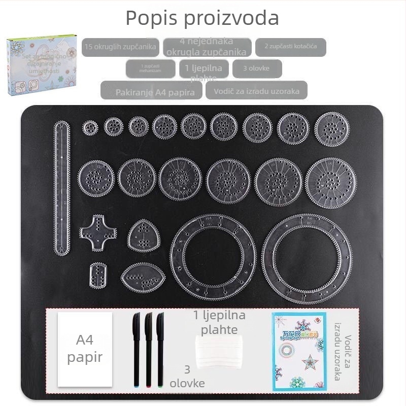 Dječji umjetnički multifunkcionalni set s šablonama za crtanje, 28 komada (Materijal: PP; Uvoz: Ne; IP odobrenje: Ne)