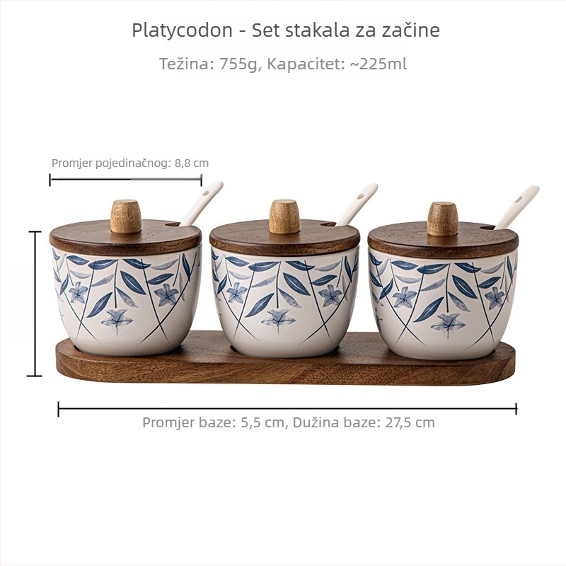 Keramički set posuda za začine – solnička, posude za čvrste začine, kuhinjski set u svjetlom luksuznom stilu