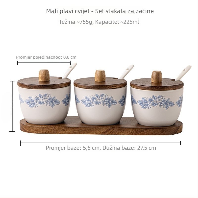 Keramički set posuda za začine – solnička, posude za čvrste začine, kuhinjski set u svjetlom luksuznom stilu