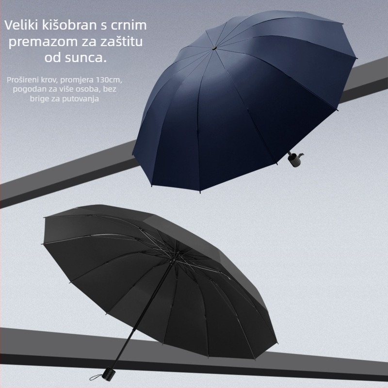 Ručno sklopivi kišobran s 12 čeličnih rebara, UPF 40+ zaštita, dvostruka uporaba za sunce i kišu, ispis logotipa