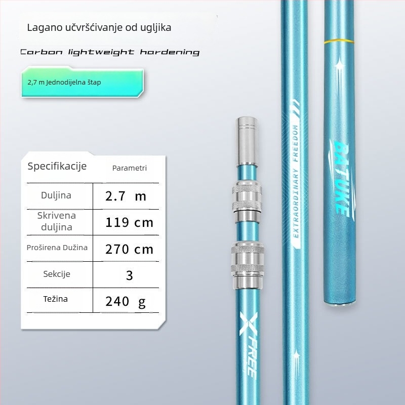 Teleskopski karbonski štap za mrežu za ribolov
