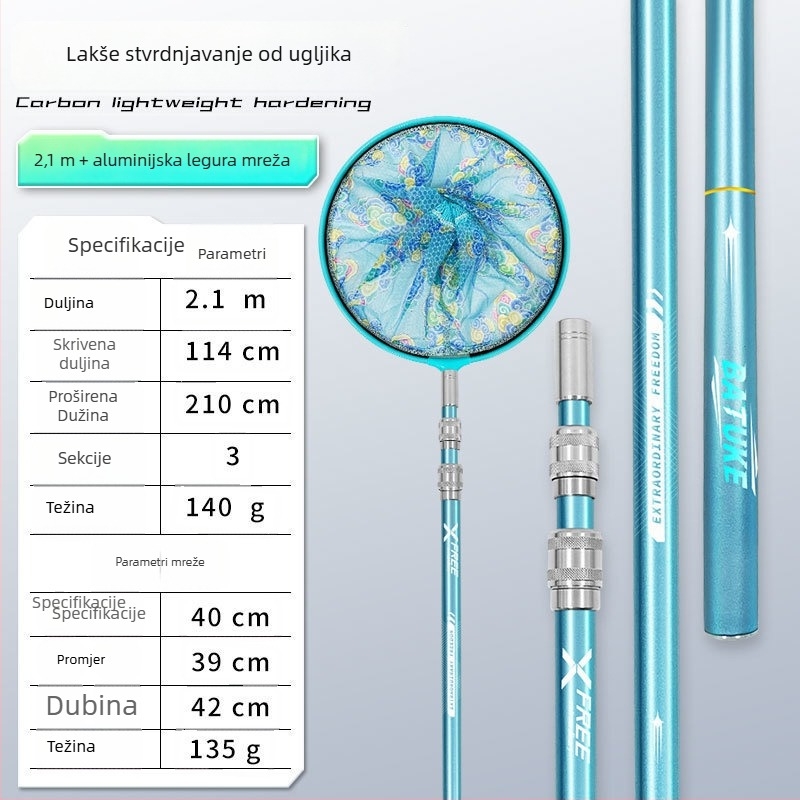 Teleskopski karbonski štap za mrežu za ribolov