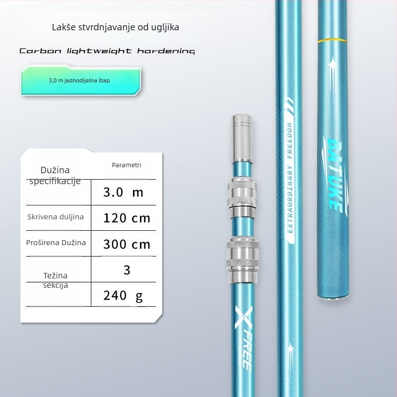 Teleskopski karbonski štap za mrežu za ribolov