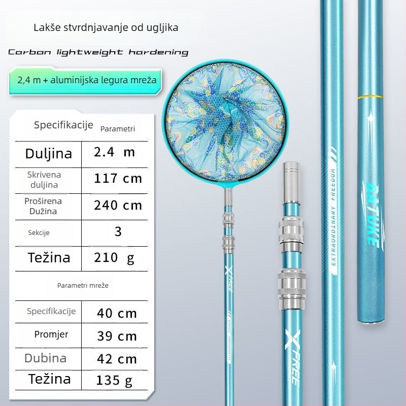Teleskopski karbonski štap za mrežu za ribolov
