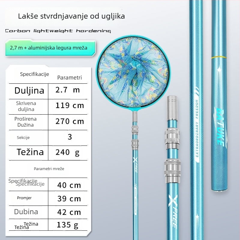 Teleskopski karbonski štap za mrežu za ribolov