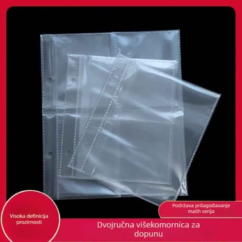 Prozirne unutarnje stranice za mini album poštanskih kartica – raspored 1/2/4 mreža, PP materijal, 1 list, prilagodljive rupe i mogućnost tiskanja logotipa