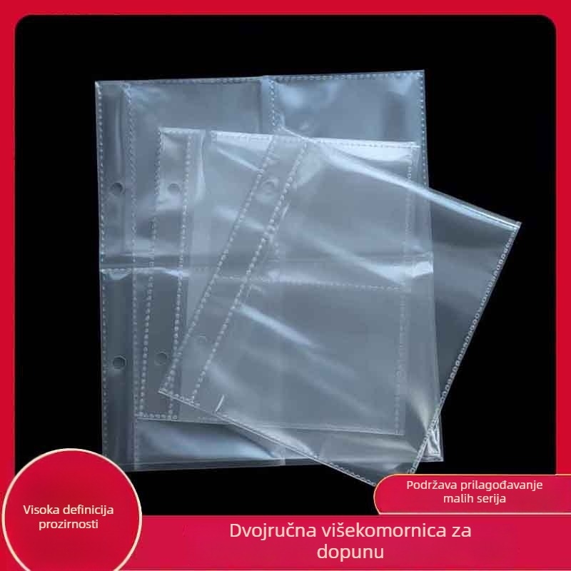 Prozirne unutarnje stranice za mini album poštanskih kartica – raspored 1/2/4 mreža, PP materijal, 1 list, prilagodljive rupe i mogućnost tiskanja logotipa