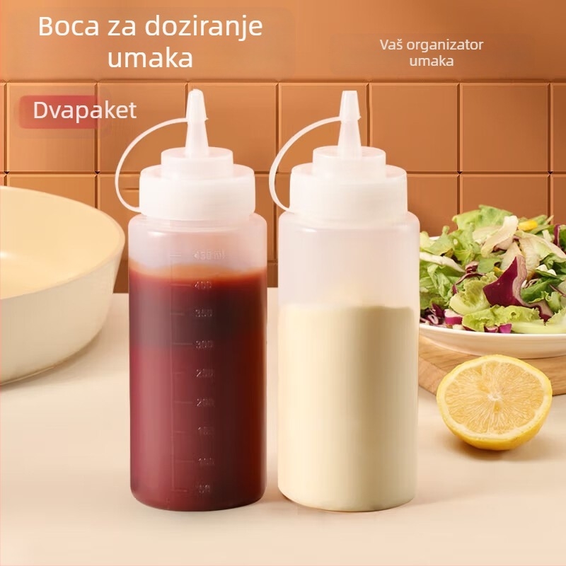 Plastična kuhinjska bočica za istiskivanje s poklopcem i mjernom skalom za kečap, preljev za salatu i džem