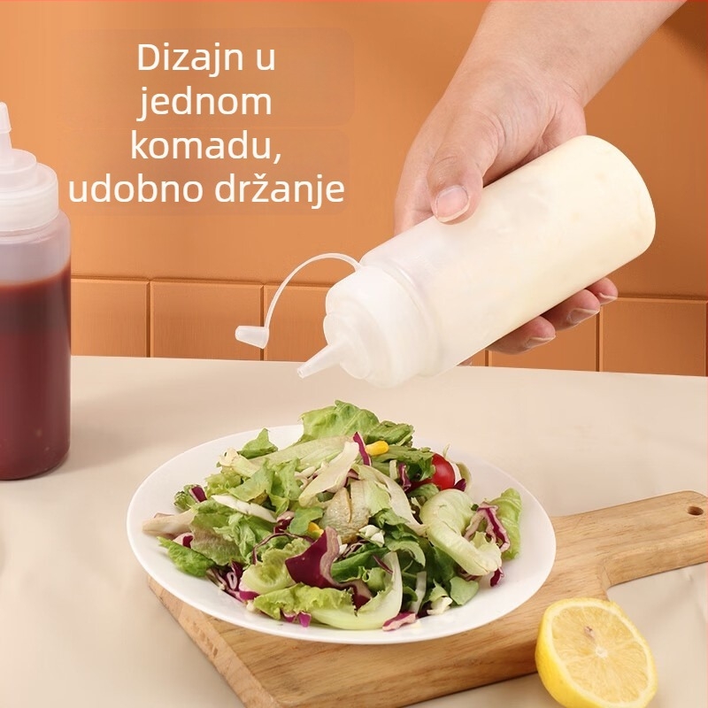 Plastična kuhinjska bočica za istiskivanje s poklopcem i mjernom skalom za kečap, preljev za salatu i džem