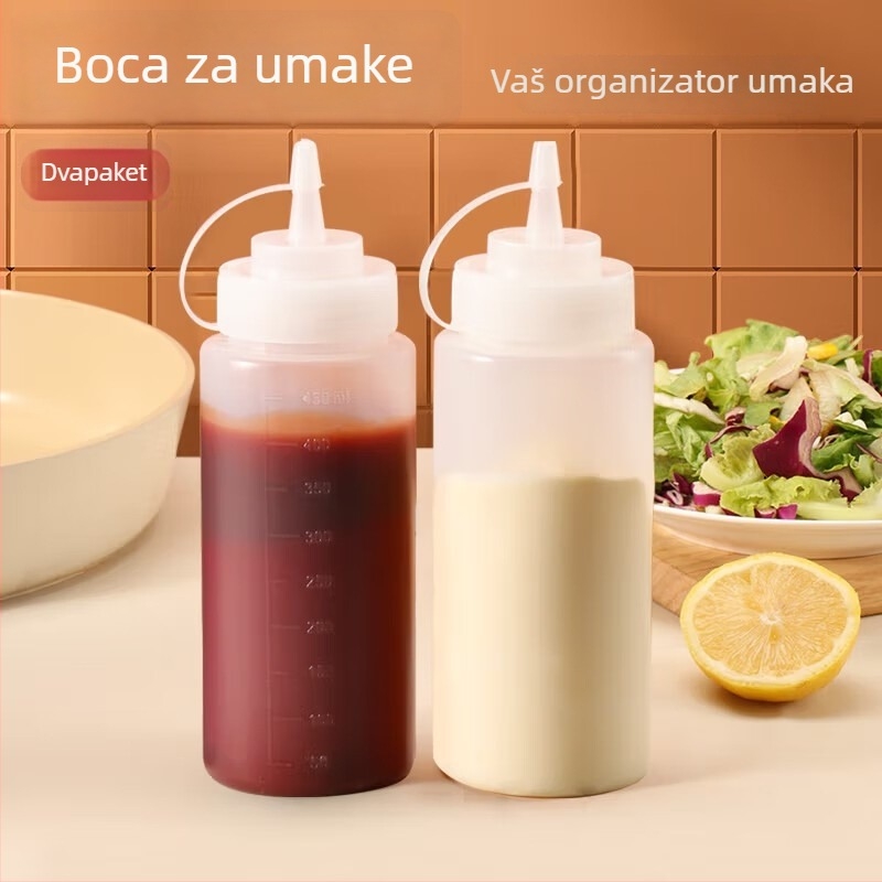 Plastična kuhinjska bočica za istiskivanje s poklopcem i mjernom skalom za kečap, preljev za salatu i džem