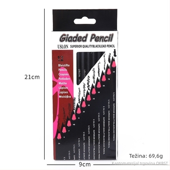 Profesionalni set olovaka za skicu, drveni olovci, 12 komada, 2H-8B