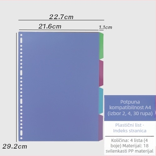 PP indeksne stranice za 4‑rupičasti registrator, 5 listova, tisak logotipa i prilagodba
