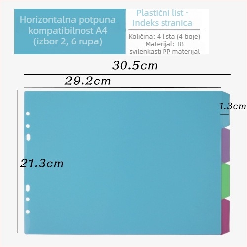 PP indeksne stranice za 4‑rupičasti registrator, 5 listova, tisak logotipa i prilagodba