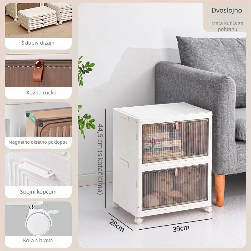 Stackabilna kutija za cipele, prozirna, 25L, PP, sklopa s kotačićima