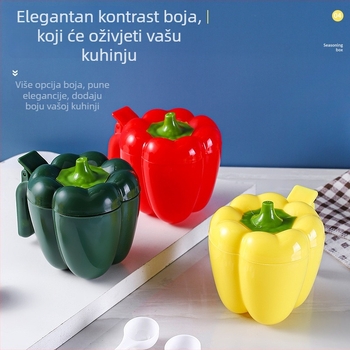 Plastični set za začine u obliku čili papričice – uključuje solnjak i posudice za začine (čvrste začine) – sladak crtani dizajn kuhinje, 2023.