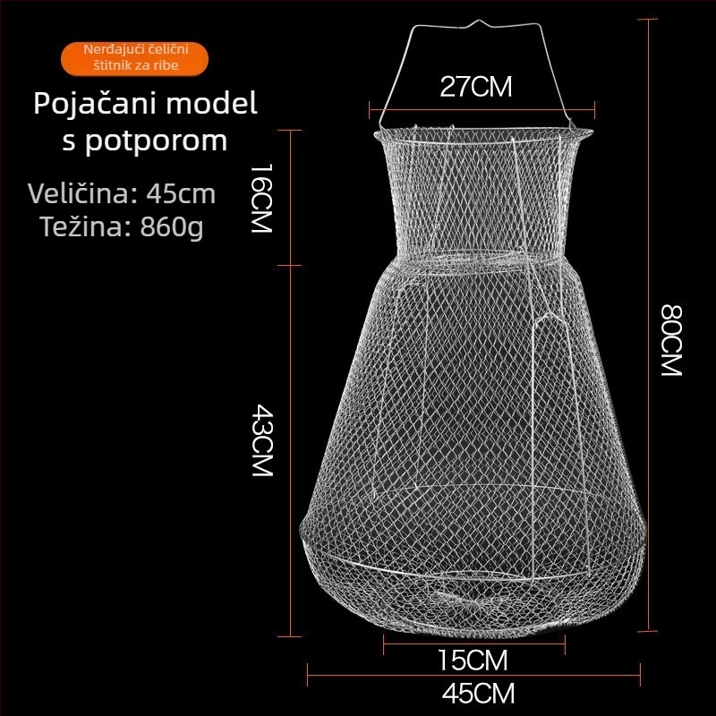 Sklopiva kutija za ribolov od nehrđajućeg čelika s nosačem za ribe i krabe