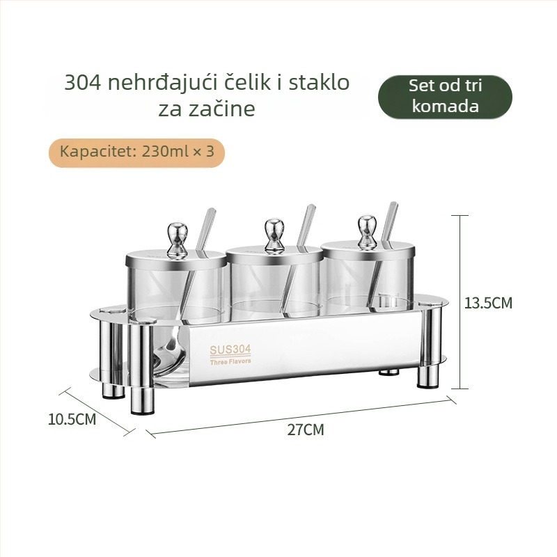 Set posuda za začine – zatvorene staklene posude za čvrste začine, marka Lijie, moderni minimalistički kuhinjski dizajn, mogućnost tiska loga