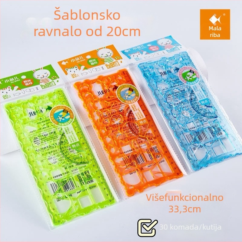 Plastična višenamjenska ravnala za učenike s šablonama za crtanje, pakiranje 600 komada po artiklu