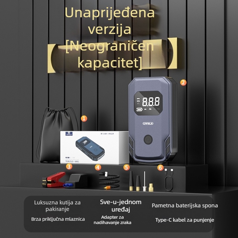 Kafeila 008 Auto nužni izvor napajanja i prijenosna višenamjenska pumpa za zrak za automobile i motocikle, punjiva, 12V, 150W, jedan cilindar, 40 L/min