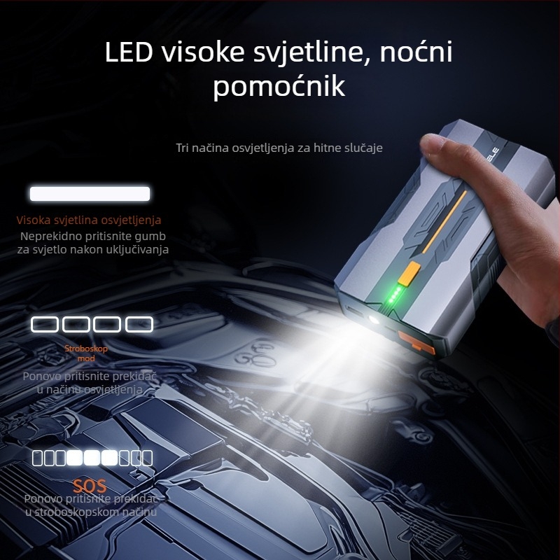 Prijenosni auto startni uređaj i hitno napajanje, 12V, 180W, punjivi, s osvijetljenim zaslonom i USB punjenjem