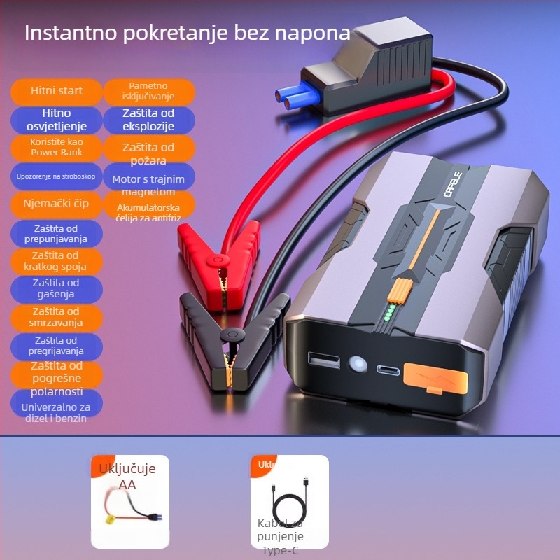 Prijenosni auto startni uređaj i hitno napajanje, 12V, 180W, punjivi, s osvijetljenim zaslonom i USB punjenjem