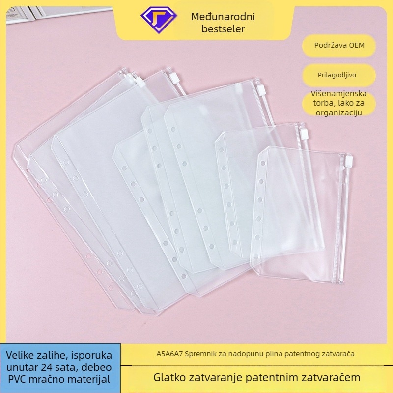 Mat PVC zip dokument torba za putnički dnevnik, 6 rupa, skladištenje loose-leaf listova, veličine A5/A6/A7