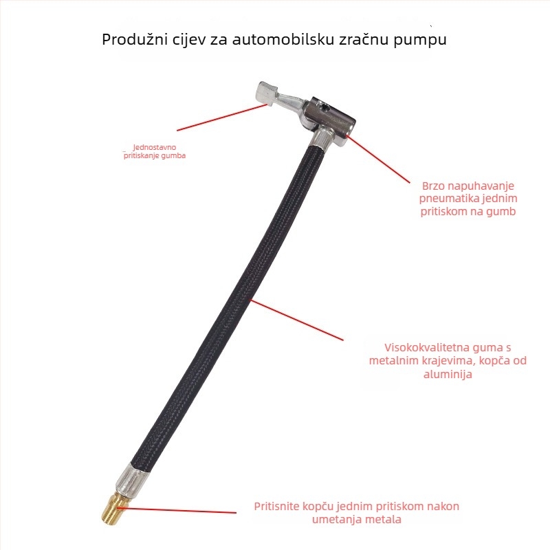 Električna pumpa za automobil s adapterom za mlaznicu zraka i produženom cijevi s držačem, model 45212, duljina 235, tlak zraka 220