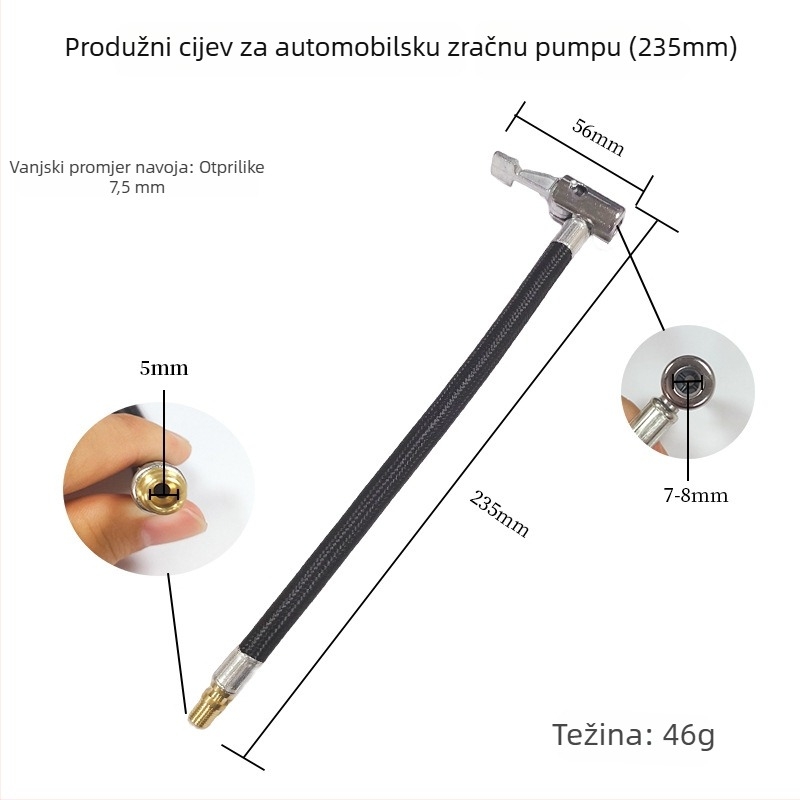 Električna pumpa za automobil s adapterom za mlaznicu zraka i produženom cijevi s držačem, model 45212, duljina 235, tlak zraka 220