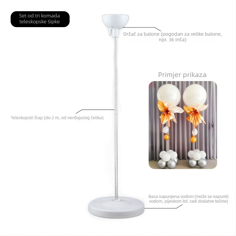 Balonska kolona s teleskopskom šipkom – plast i nehrđajući čelik; pogodno za unutarnje i vanjske pozornice; za sportske događaje; Milai