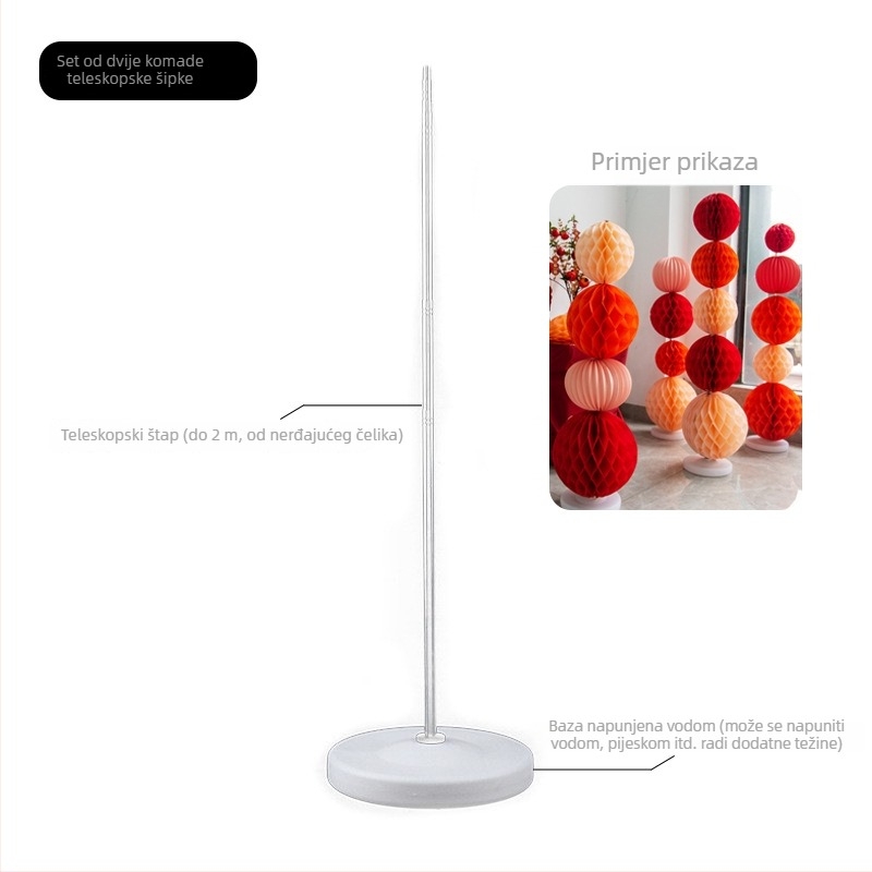 Balonska kolona s teleskopskom šipkom – plast i nehrđajući čelik; pogodno za unutarnje i vanjske pozornice; za sportske događaje; Milai