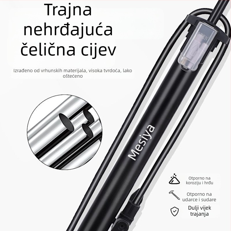 Ručna pumpa za bicikle i vozila — metalno tijelo, visokotlačni cilindar, 160 psi, uključuje iglu za lopte
