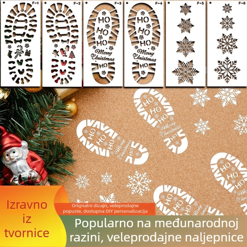 Šestodijelni set šablona za otiske stopala s Djedom Božićnjakom i snježnim pahuljama – Božićni motivi za kućne ljubimce (Materijal: PET; Uvoz: Ne; Glavno tržište: Drugo; IP dozvola: Ne; Privatna oznaka: Ne)