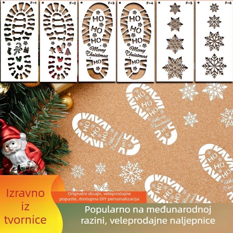 Šestodijelni set šablona za otiske stopala s Djedom Božićnjakom i snježnim pahuljama – Božićni motivi za kućne ljubimce (Materijal: PET; Uvoz: Ne; Glavno tržište: Drugo; IP dozvola: Ne; Privatna oznaka: Ne)