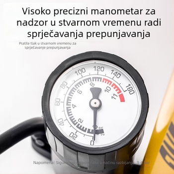 Ručna pumpa za bicikl s manometrom i univerzalnom mlaznicom, Enjoy, metalno tijelo, do 160 psi