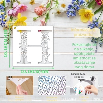 PET Šablona za DIY dnevnik – dizajn cvijeća, biljaka i engleskih slova (MB193, Brend: Other)