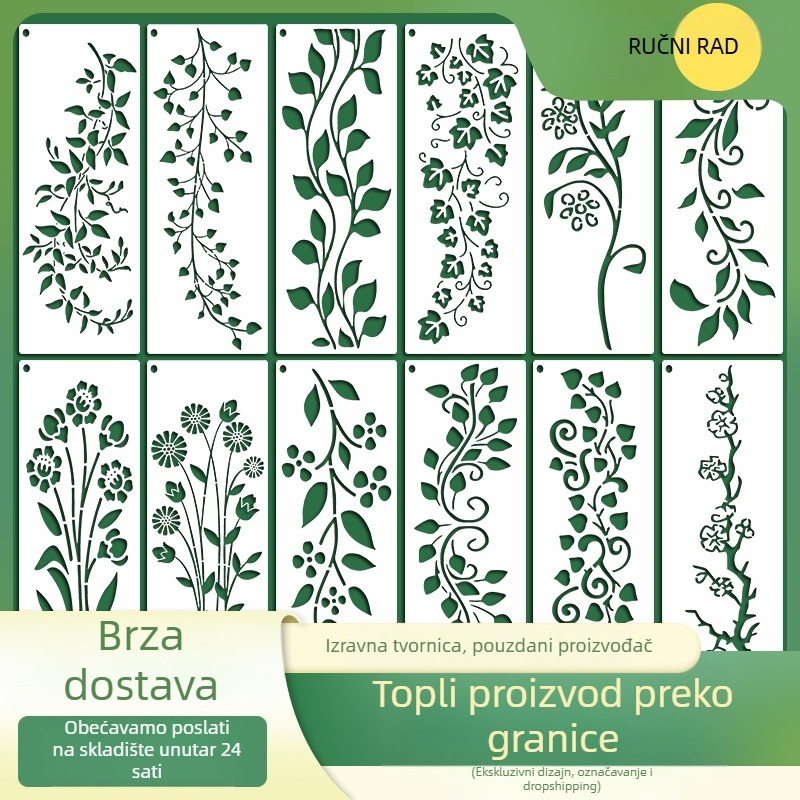 DIY šablona za slikanje s izrezima, serija loze, 12 kom, PET materijal, višekratna upotreba