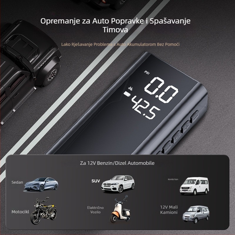 Automobilski uređaj za nužno pokretanje i pumpu za napuhavanje - sve-u-jednom, 14.8V, 120W, jednocilindrični, digitalni zaslon, rasvjeta
