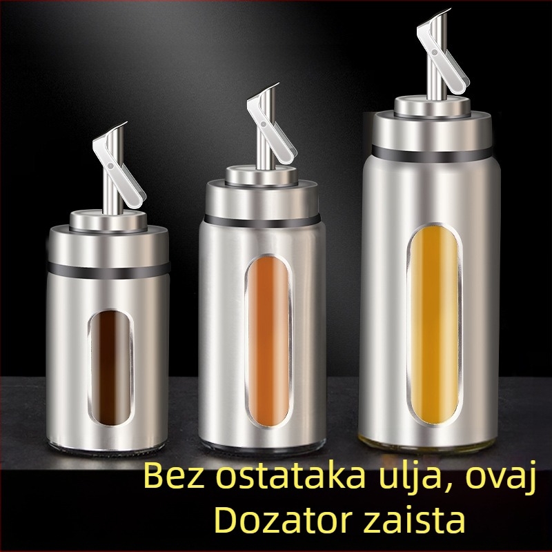 Staklena boca za ulje, s automatskim otvaranjem i zatvaranjem, prehrambena sigurnost, tiskano logo, moderan minimalistički dizajn