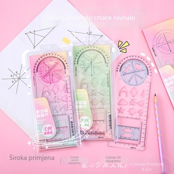 Okretno višenamjensko ravnalo za crtanje za učenike s parabolicnim šablonama i geometrijskim oblicima — Ximi TY-099, PS materijal