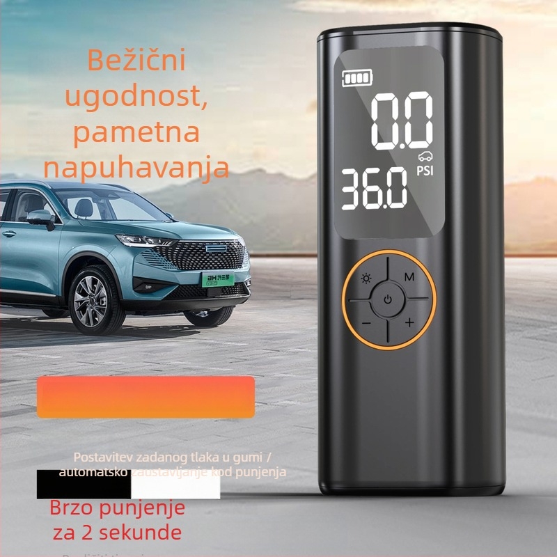 Bežični električni kompresor za automobil s digitalnim zaslonom, 7.4V, USB punjenje, ≤80W, litij baterija, trajanje rada 5–20 minuta
