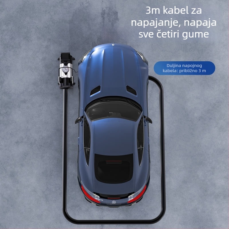 Automobilska pumpa za gume, 12V prijenosna električna pumpa s manometrom, 35 L/min, 120W, kabel duljine 3 m