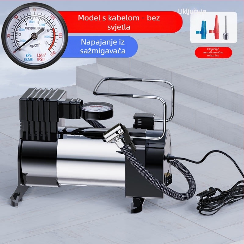 Automobilska pumpa za gume, 12V prijenosna električna pumpa s manometrom, 35 L/min, 120W, kabel duljine 3 m