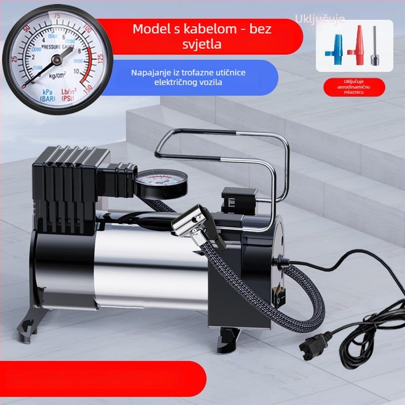 Automobilska pumpa za gume, 12V prijenosna električna pumpa s manometrom, 35 L/min, 120W, kabel duljine 3 m
