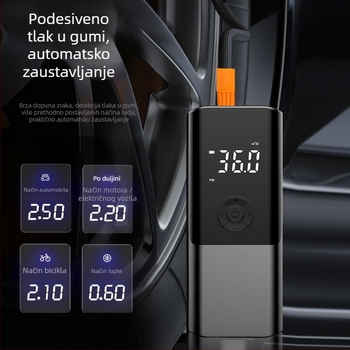 Prijenosna automobilska pumpa za zrak, kompaktni ručni napuhivač, 12V, 80W, 25 L/min, digitalni zaslon