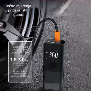 Prijenosna automobilska pumpa za zrak, kompaktni ručni napuhivač, 12V, 80W, 25 L/min, digitalni zaslon
