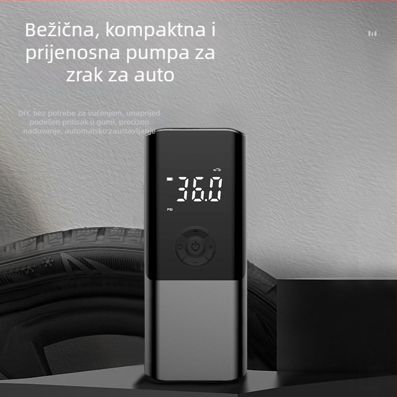 Prijenosna automobilska pumpa za zrak, kompaktni ručni napuhivač, 12V, 80W, 25 L/min, digitalni zaslon