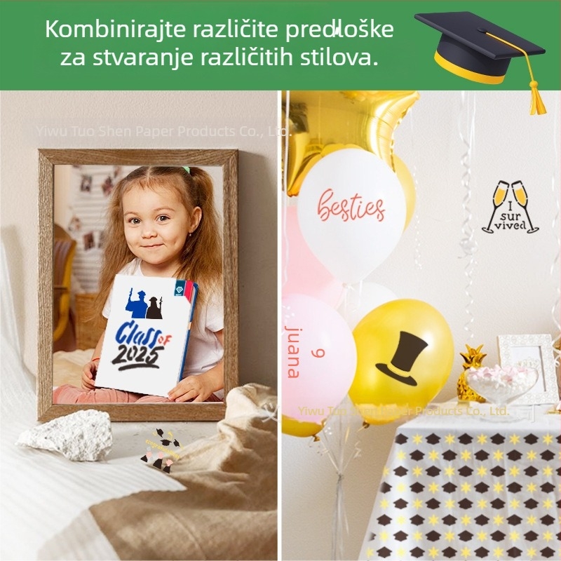 Šablona spreja za završetak vrtića — dizajn karikature kapu diplome; Deepen, PET materijal, uvoz: Ne, licenca privatnih marki: Da, IP ovlaštenje: Ne