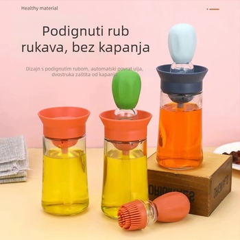 Staklena posuda za ulje s integriranom silikonskom četkom i izljevom