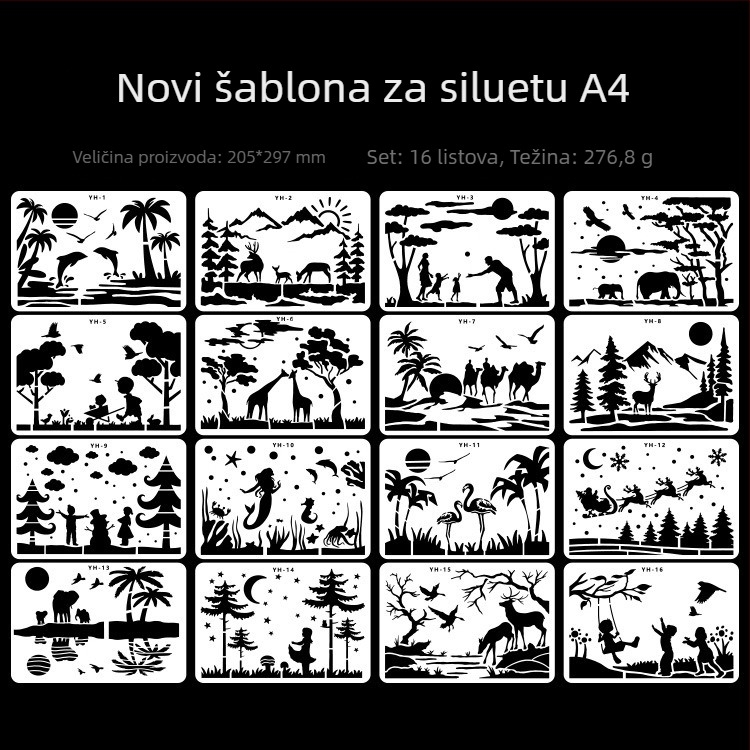 Yuezhen PET materijal A4 šablona za siluetu pejzažne figure, alat za spray graffiti za bojanje • Nije uvezeno • IP licencija: Nijedna