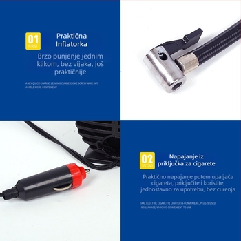 12V prenosni inflator za auto gume sa manometrom, 120W, 35 L/min, 2.5 m kabel napajanja